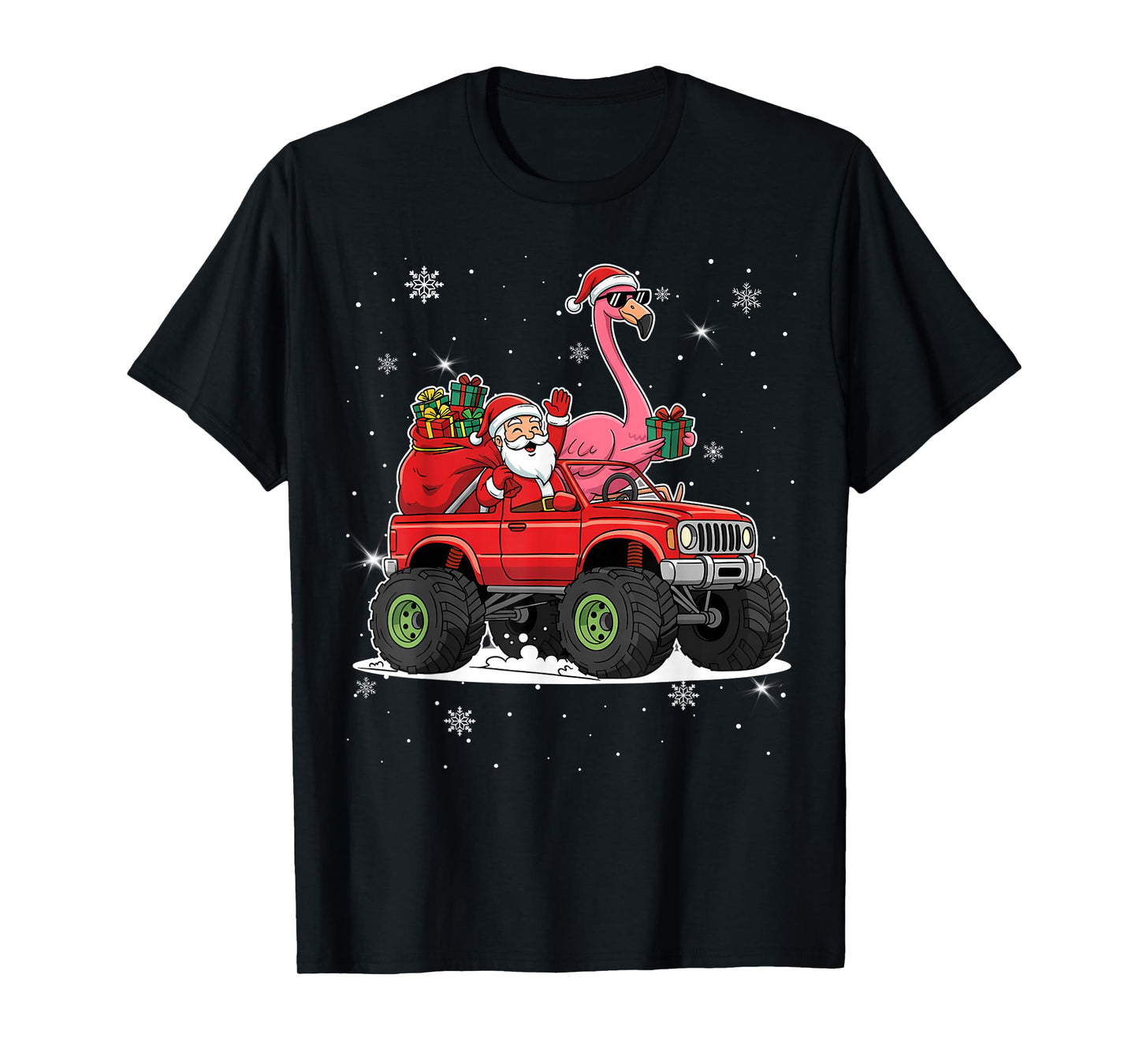 Xmas Santa Truck Flamingo Family Matching Men Women Kids T-Shirt