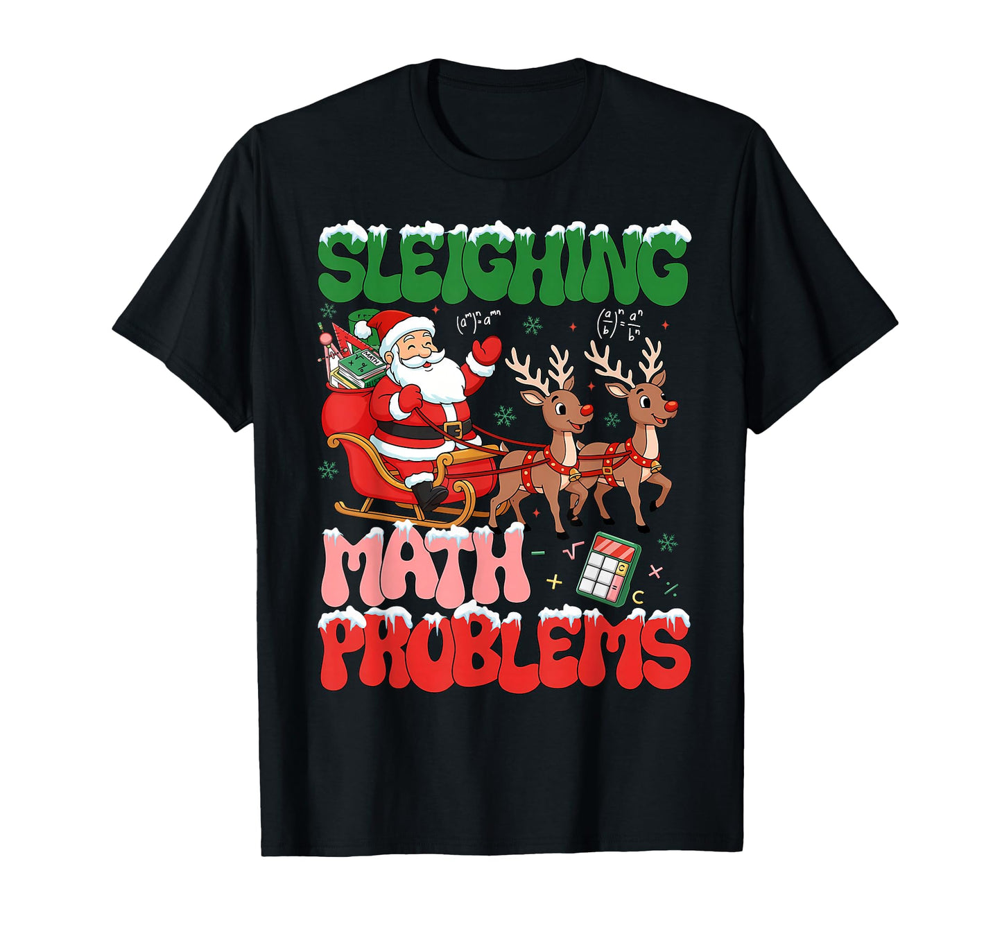 Retro Sleighing Math Problems Santa Math Teacher Christmas T-Shirt