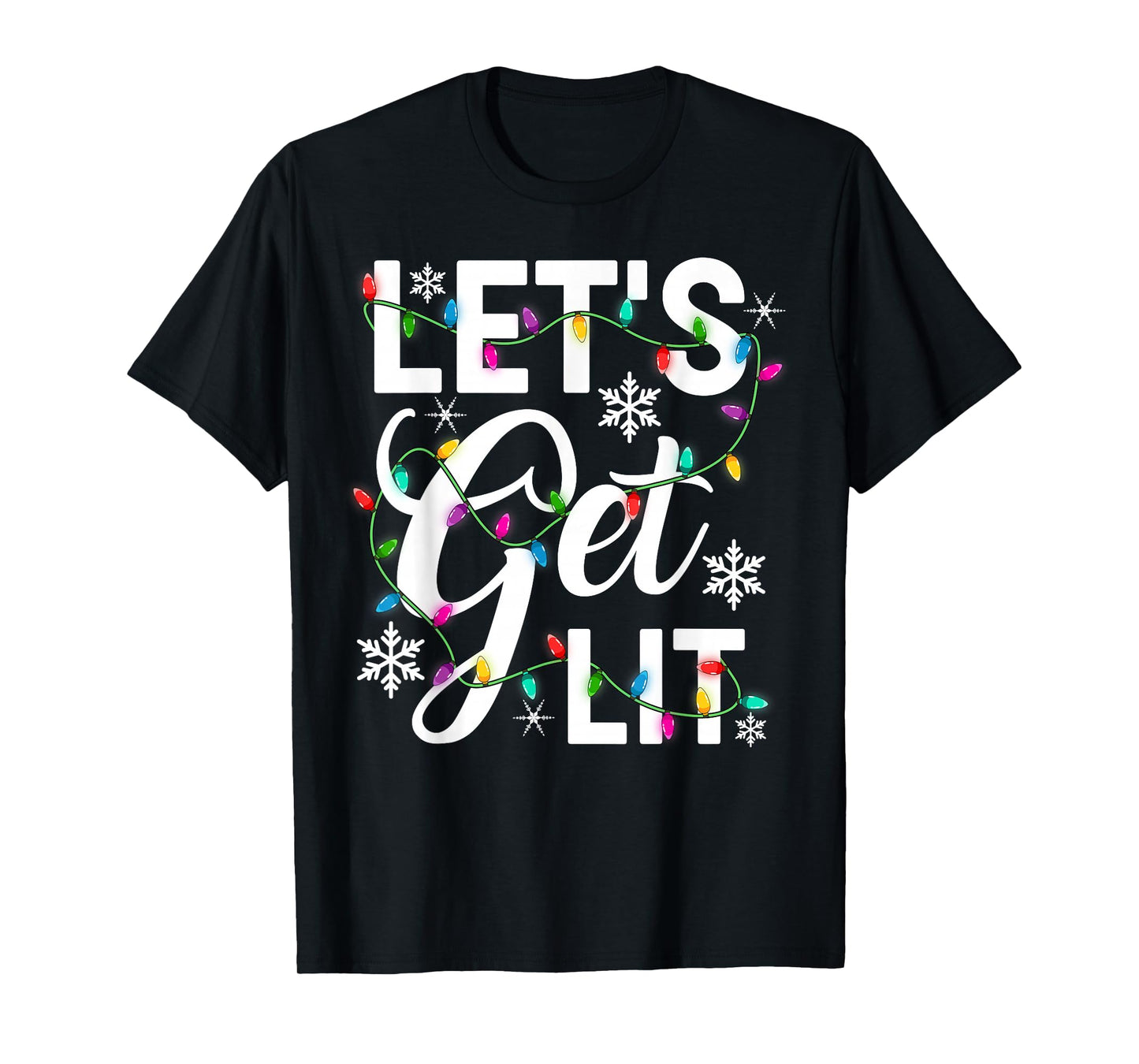 Women Let's Get Lit Xmas Lights Funny Christmas PJs Men Mom T-Shirt