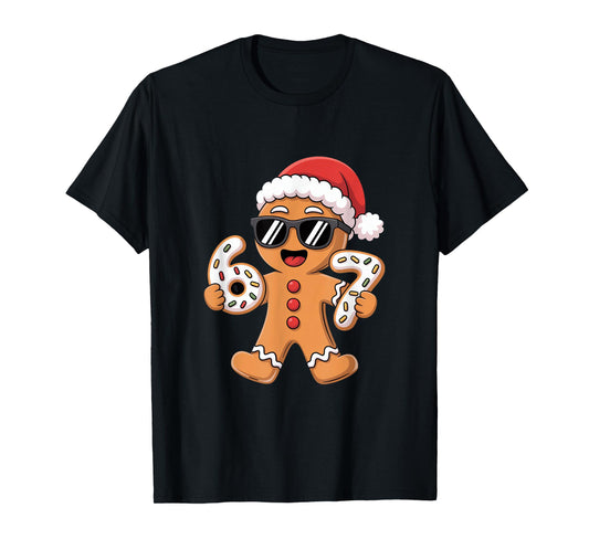 Gingerbread Santa with Sunglasses Holding 67 Cookies T-Shirt
