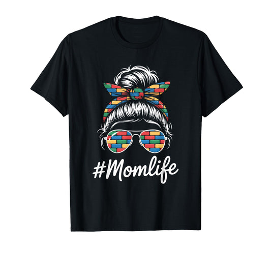 Building Block Messy Bun Mom Life Mothers Day Master Builder T-Shirt