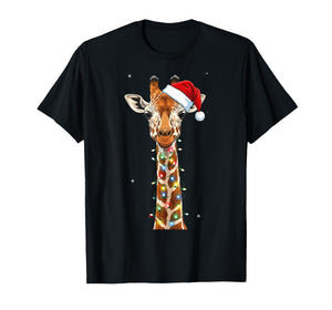Christmas Lights Giraffe Santa Hat Cute Xmas Pajamas T-Shirt