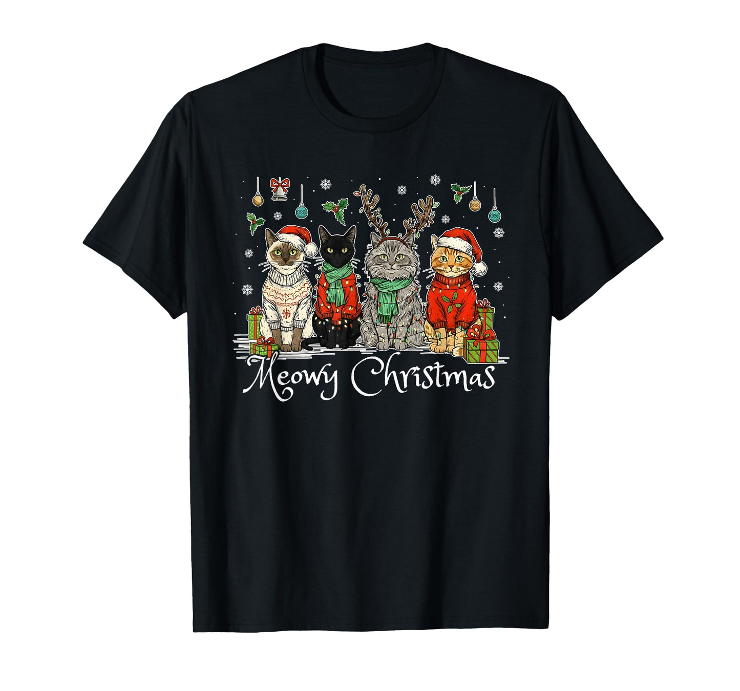 Meowy Catmas Cat Christmas Cute Kitten Cats Santa Hat Xmas T-Shirt