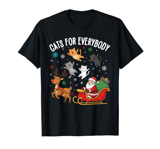 Cats for Everybody Christmas Cats Funny Santa Sleigh Xmas T-Shirt