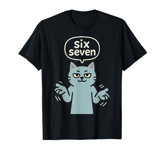 67 Six Seven 6-7 Blue Cat - Funny Slang Gaming Brainrot Meme T-Shirt