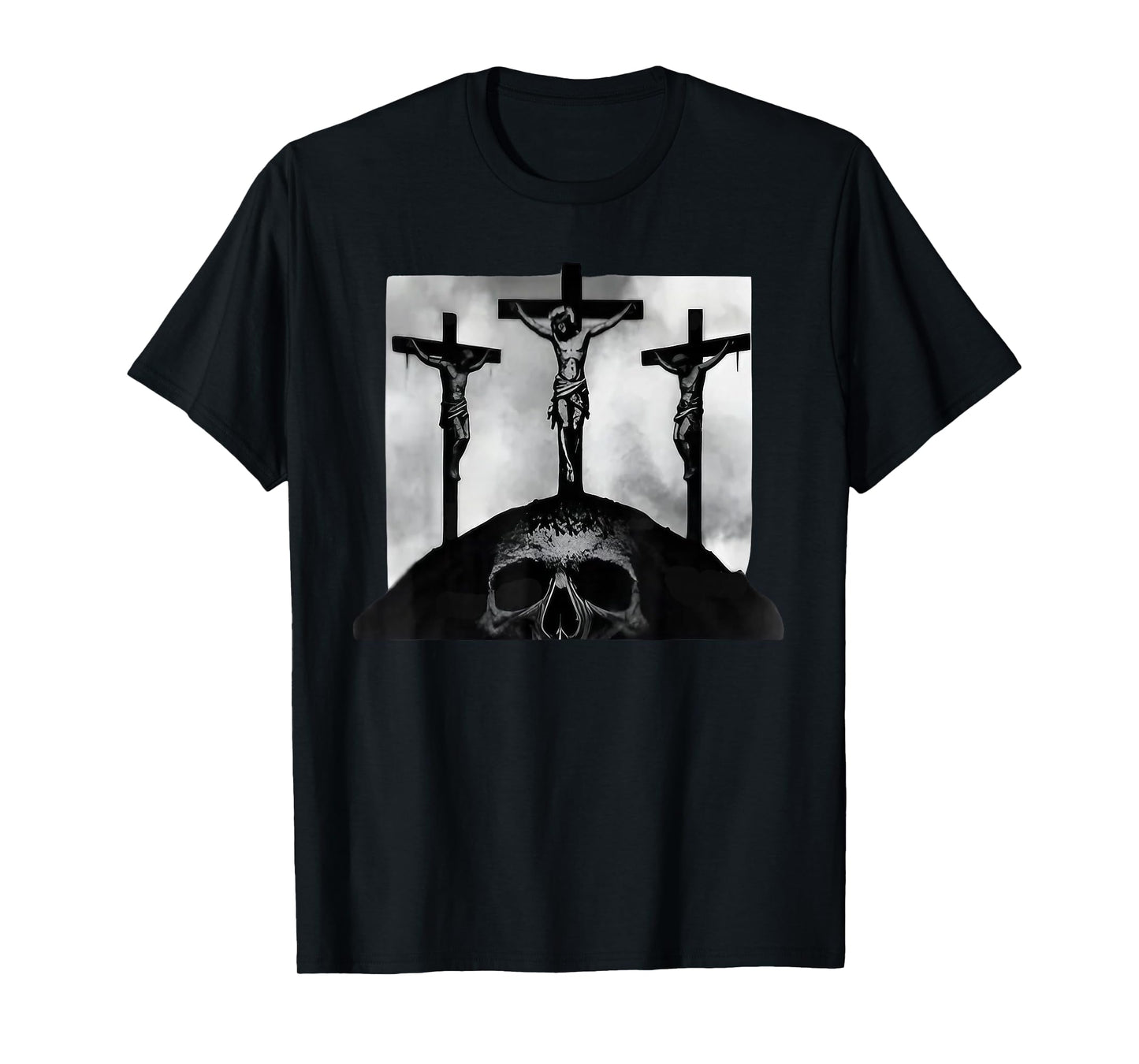 Golgotha Jesus Design Three Crosses Gothic Christian T-Shirt
