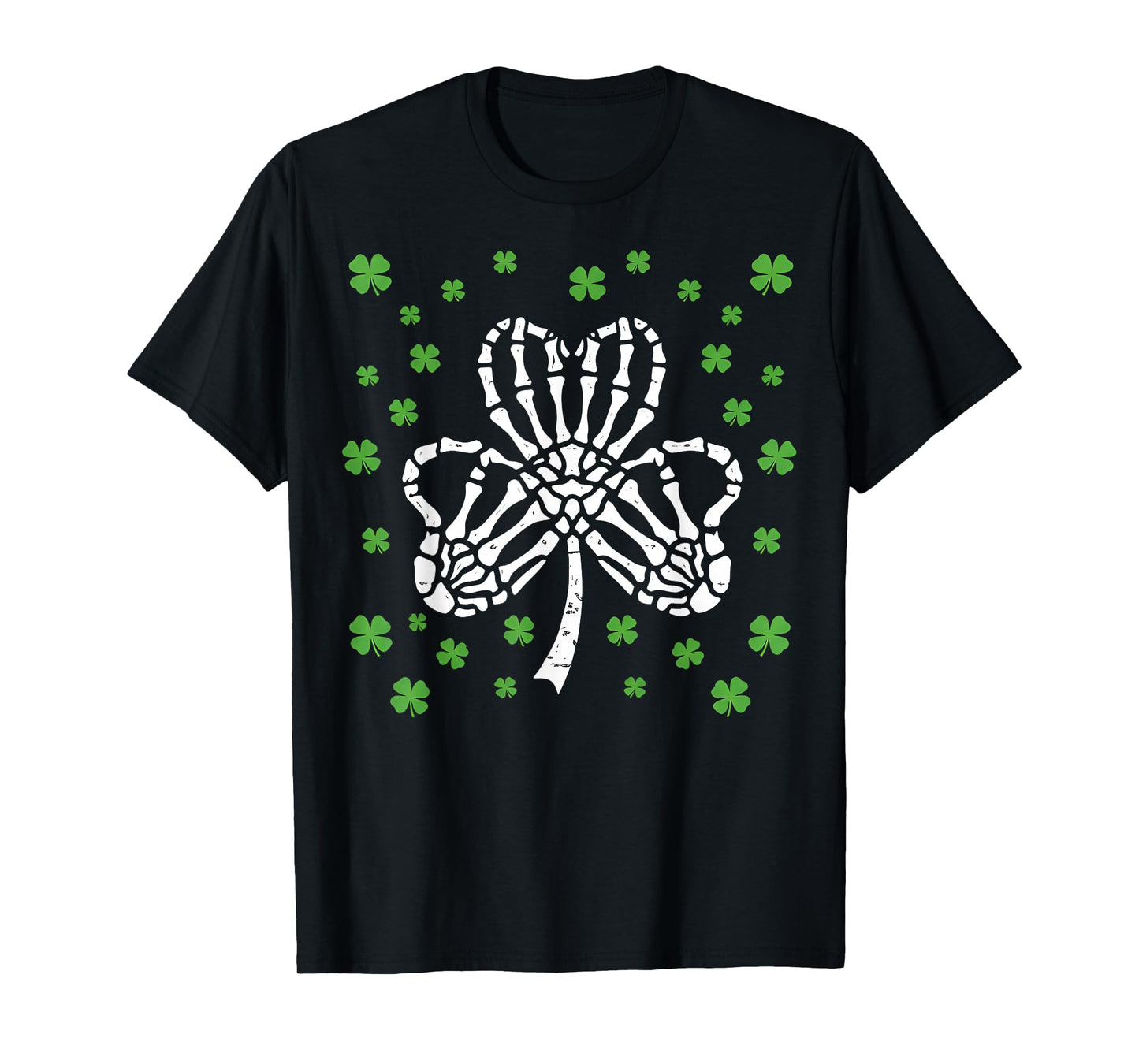 St Patrick Day Skeleton Hand Heart Shamrock Funny Women Kids T-Shirt