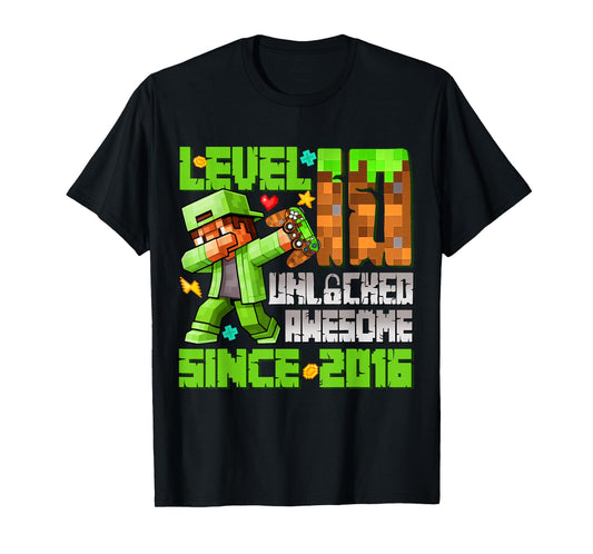 Level 10 Unlocked Awesome Since 2016 10th Birthday Gamer T-Shirt