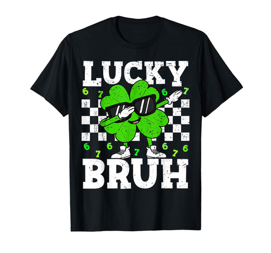 Boys St Patricks Day 67 Lucky Bruh Dabbing Shamrock Clover T-Shirt