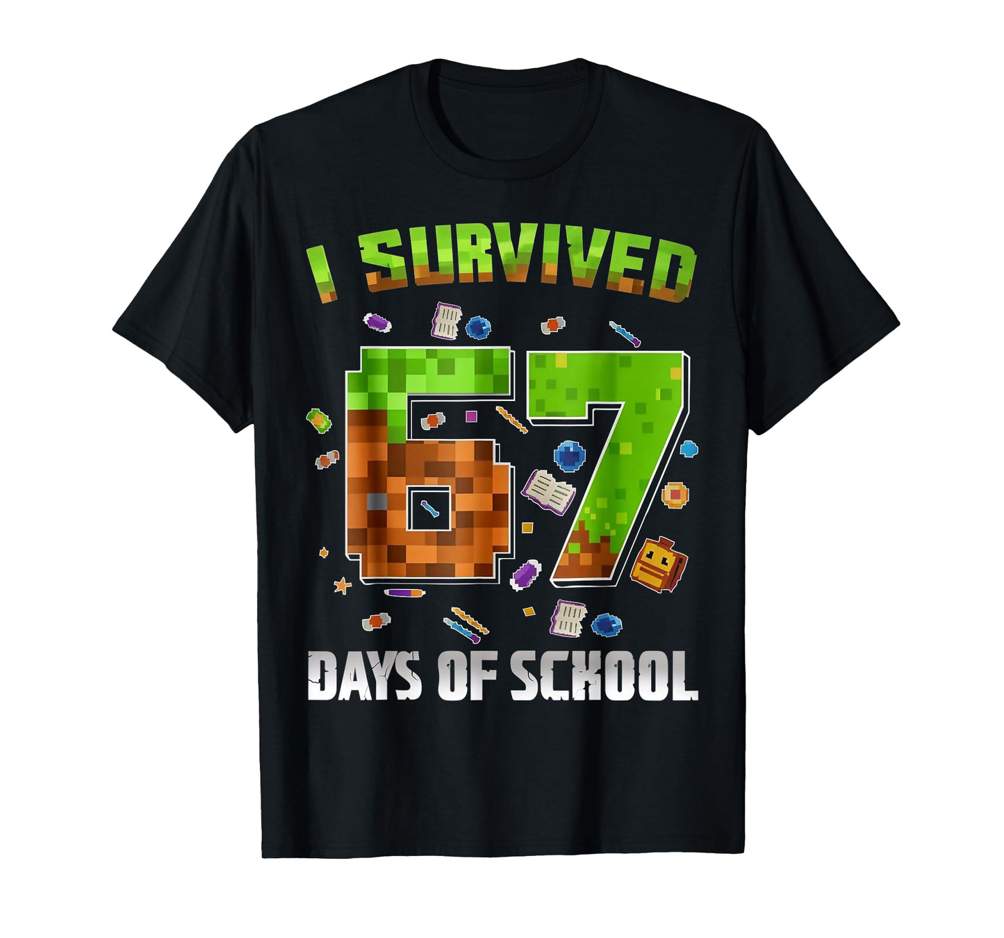 I Survived 67 Days of School Funny Pixel Gamer for Boy Kid T-Shirt