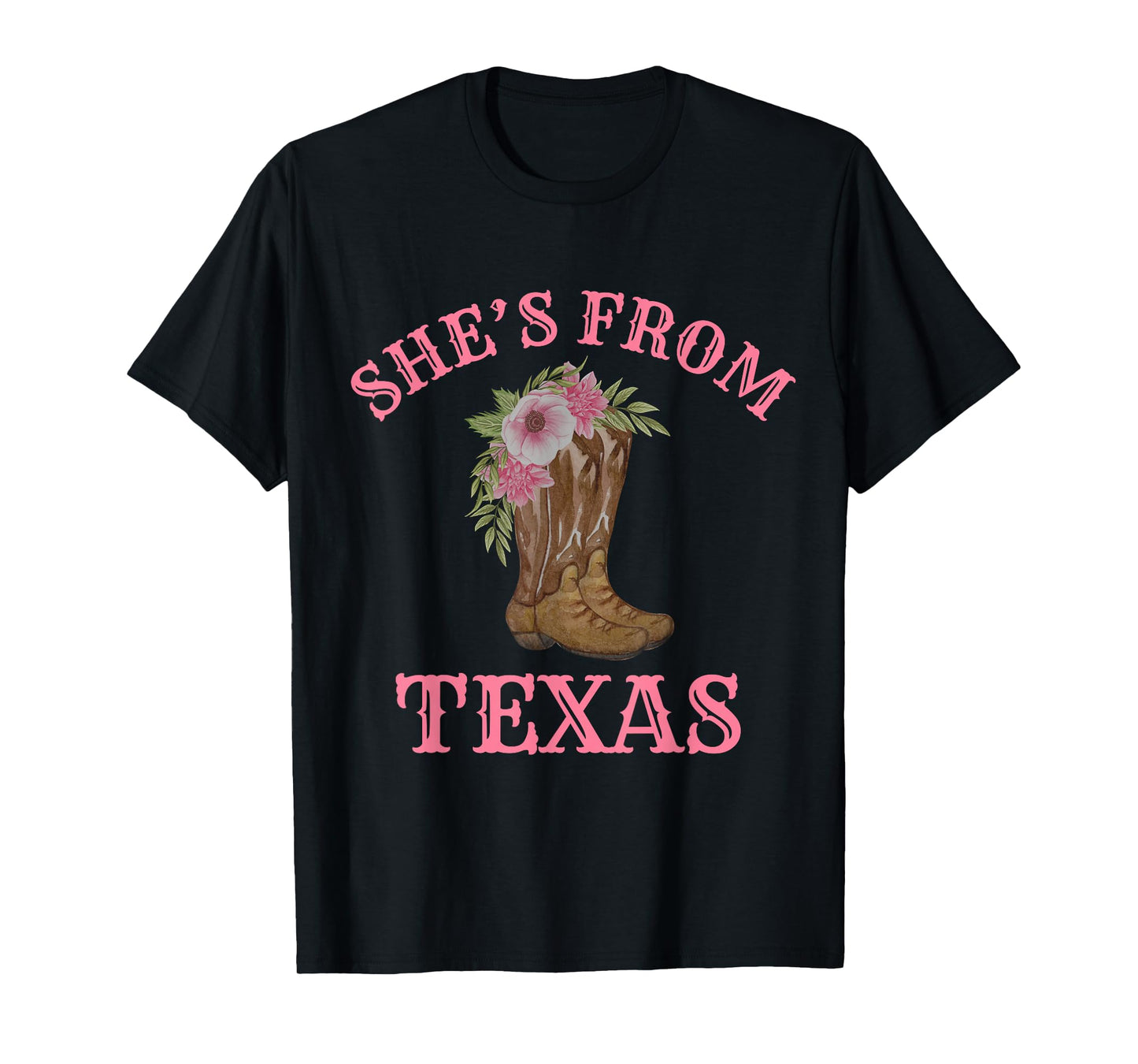 She's from Texas, Cowgirl Boots with Flowers T-Shirt