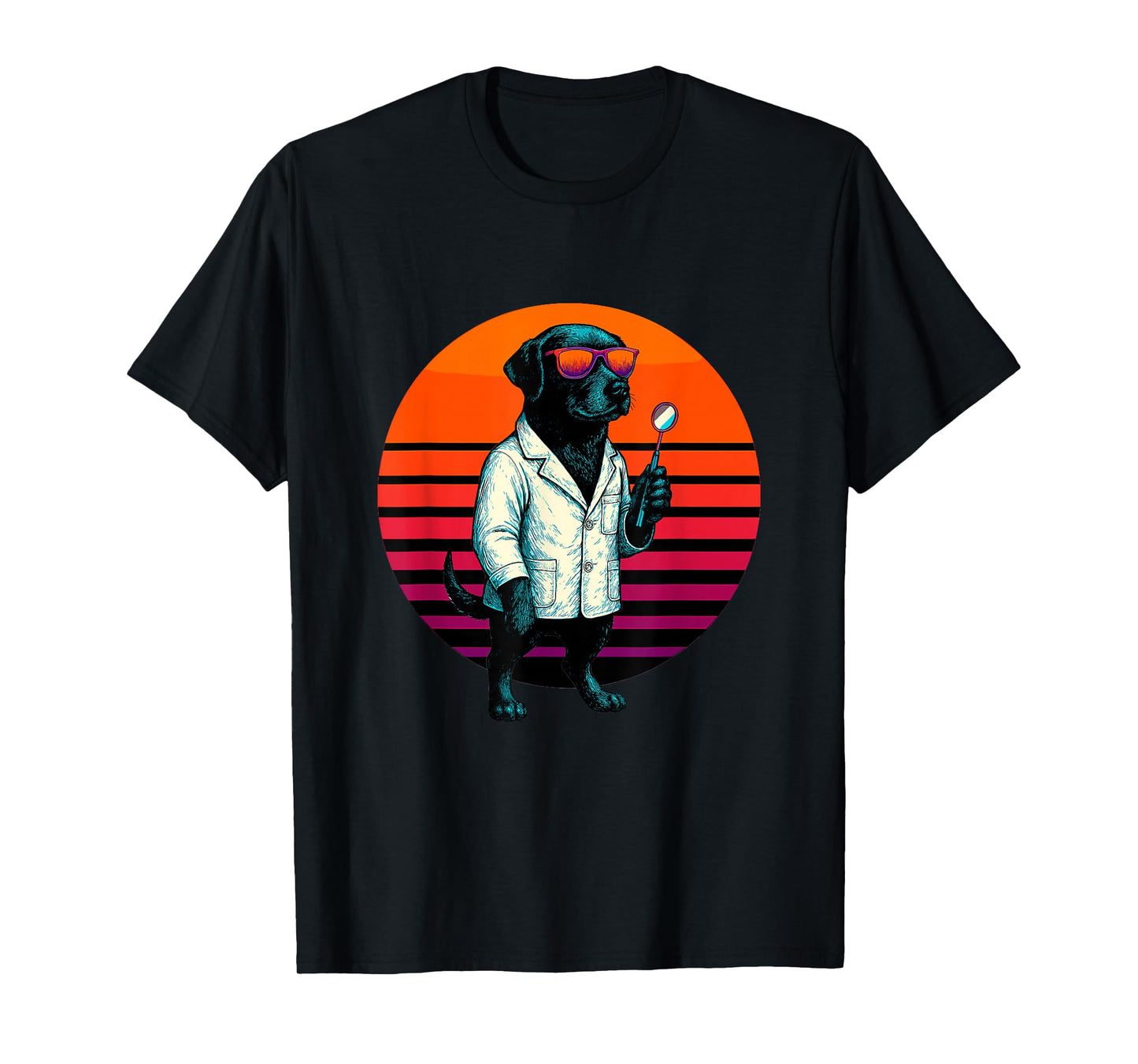 Retro Dog with Dental Tools Smiling Dentist T-Shirt