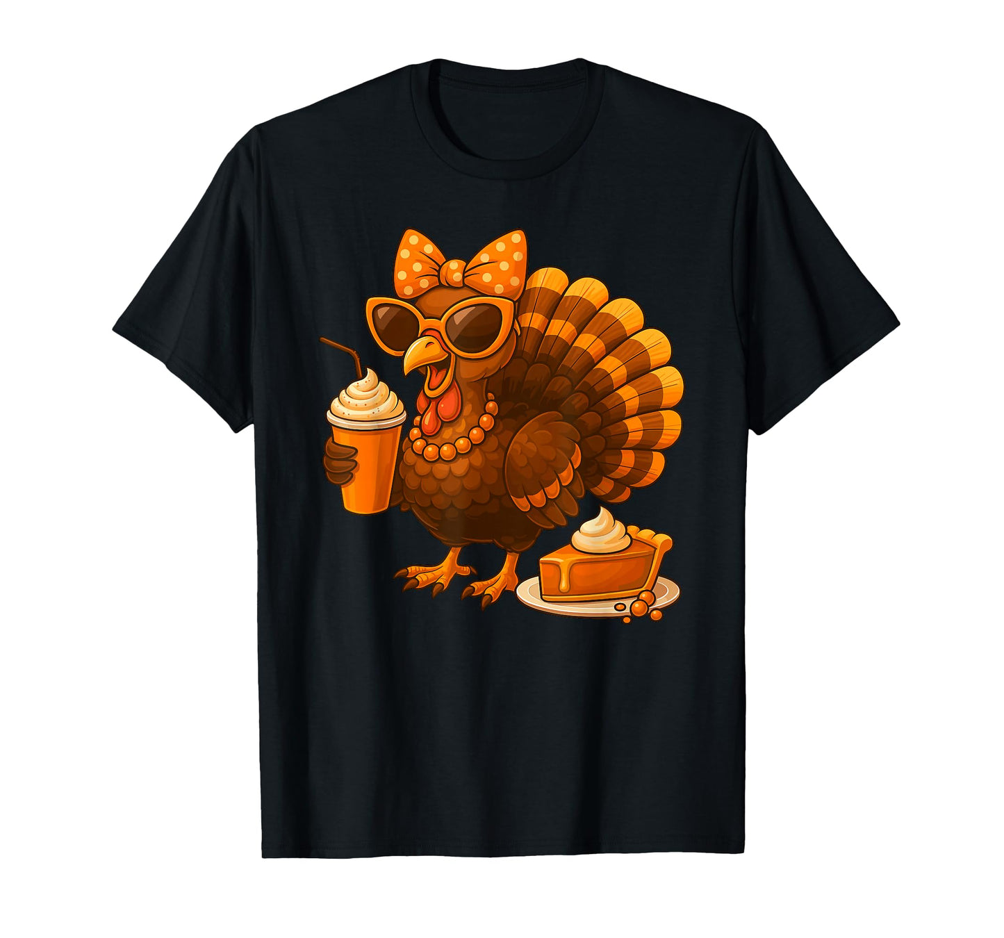 Thanksgiving Turkey Drinking Coffee Bow Womens Turkey T-Shirt