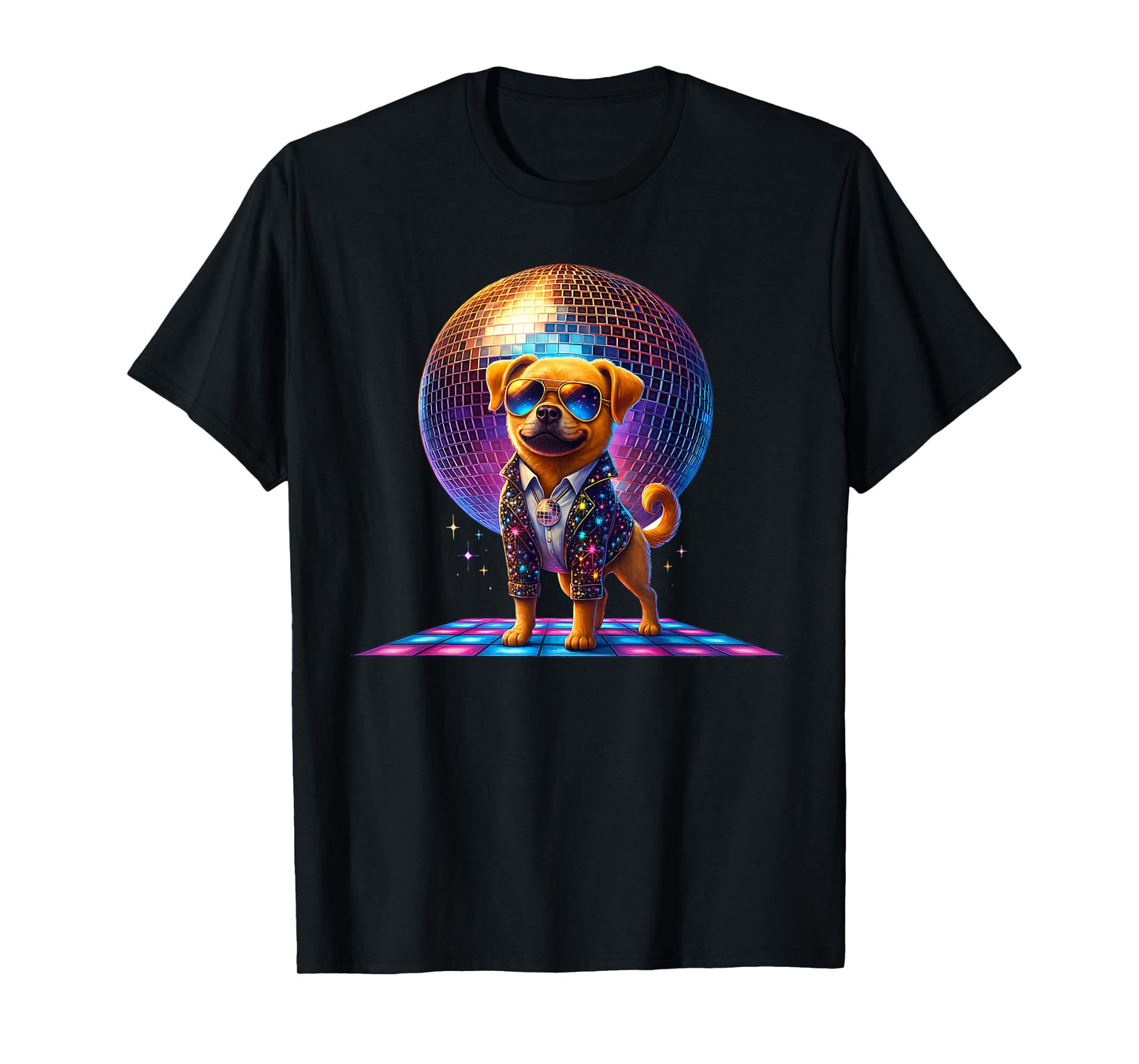 Dancing Dog Disco Ball Puppy Lover Funny Party Pet Animal T-Shirt