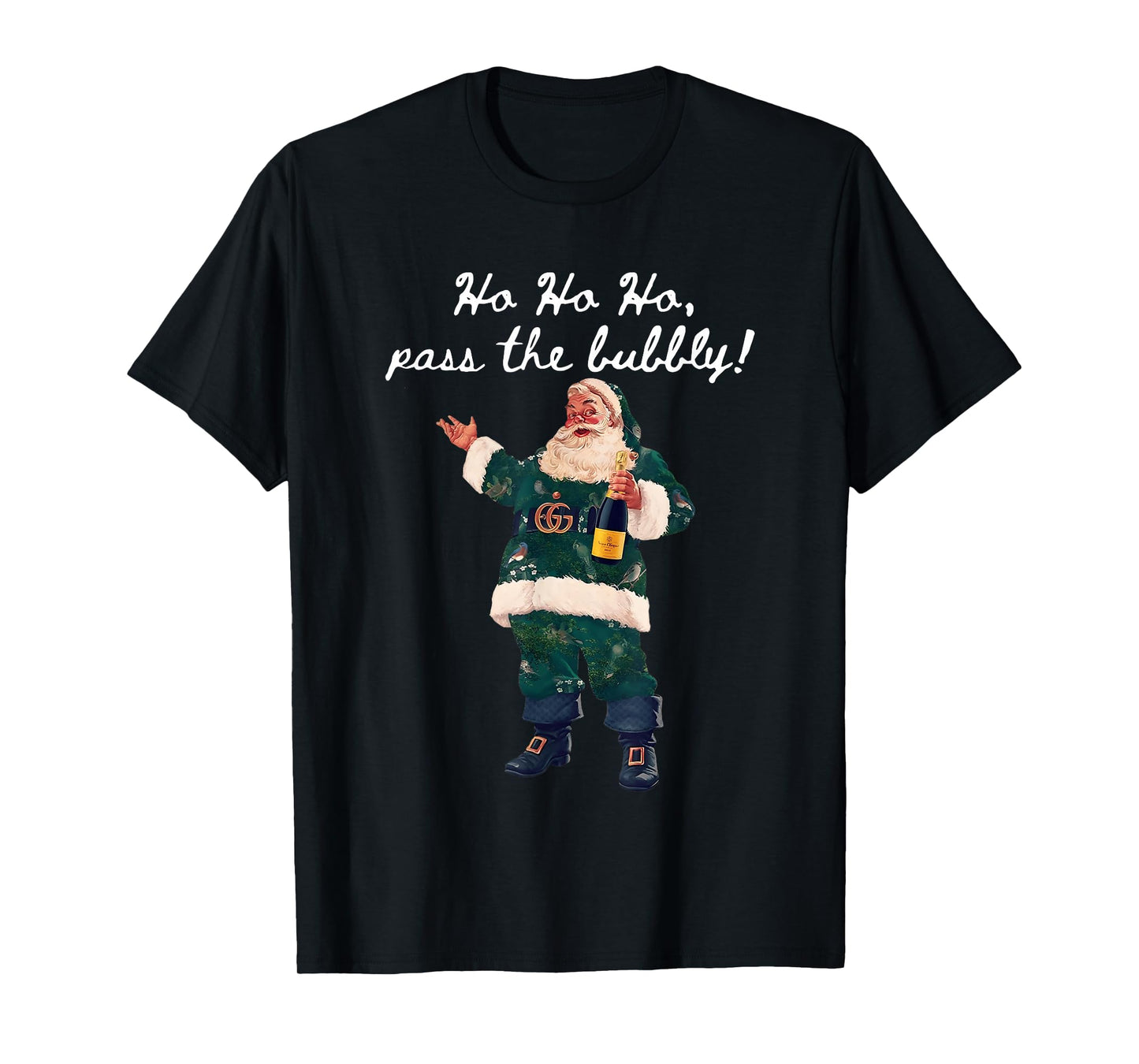 Ho Ho Ho Pass The Bubbly Christmas Santa Drinking Champagne T-Shirt
