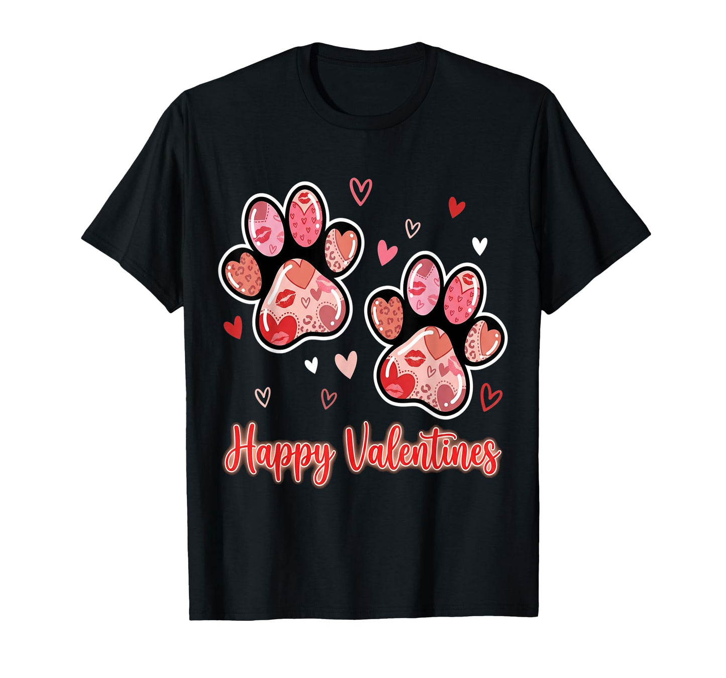 Hearts Cute Paw Valentine Dog and Happy Valentines Cat Lover T-Shirt