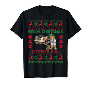 Litter's Full Merry Christmas Funny Cat Lover Ugly Christmas T-Shirt
