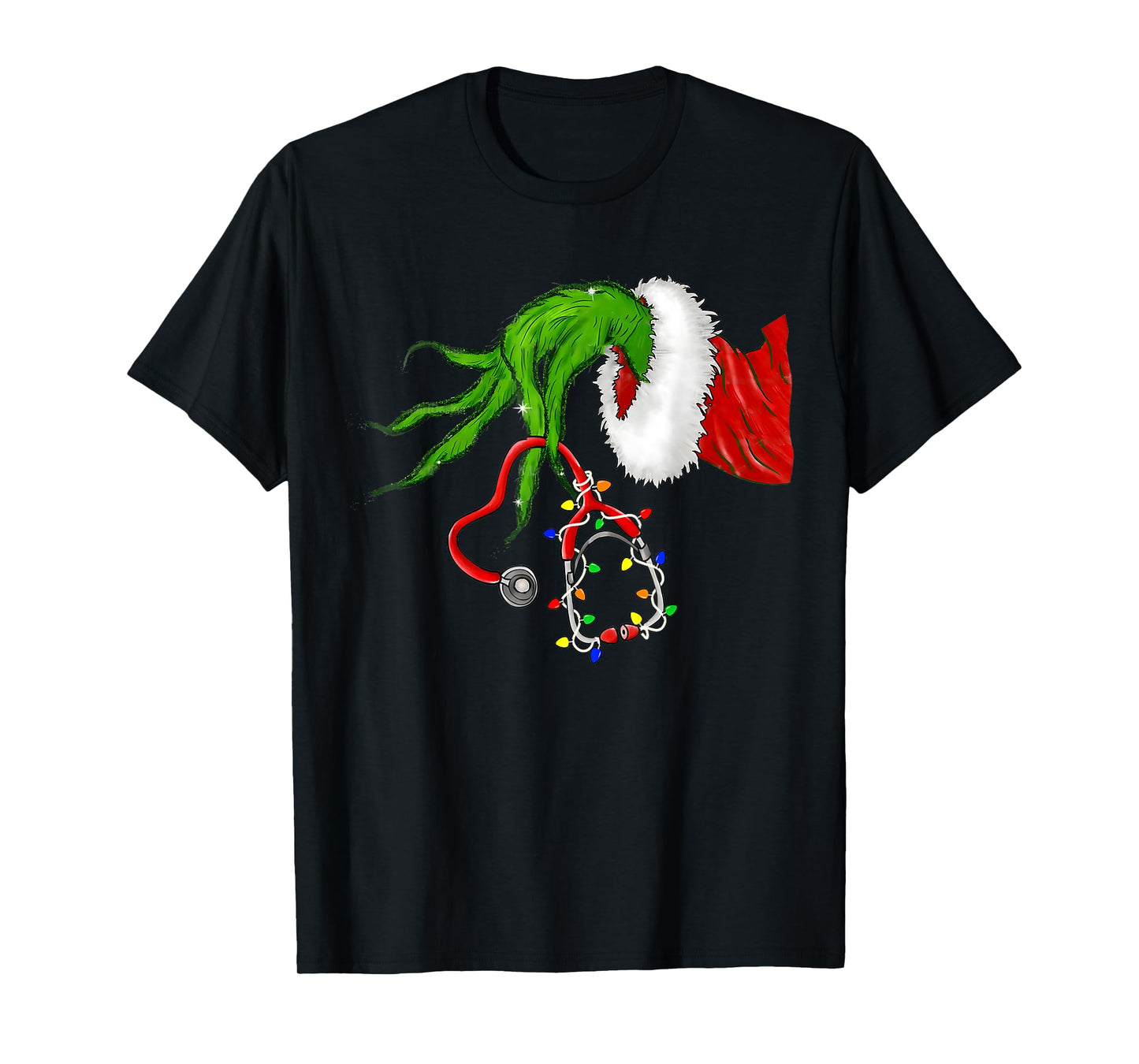 Funny Nurse Christmas Stethoscope Nurses Xmas Lights Pajamas T-Shirt