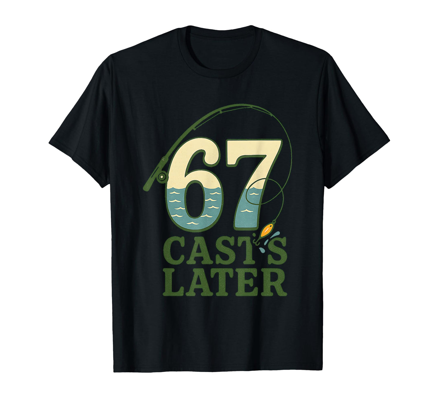 6 7 Meme Gen Alpha Retro Fishing Rod Lure Angler Bass Fisher T-Shirt
