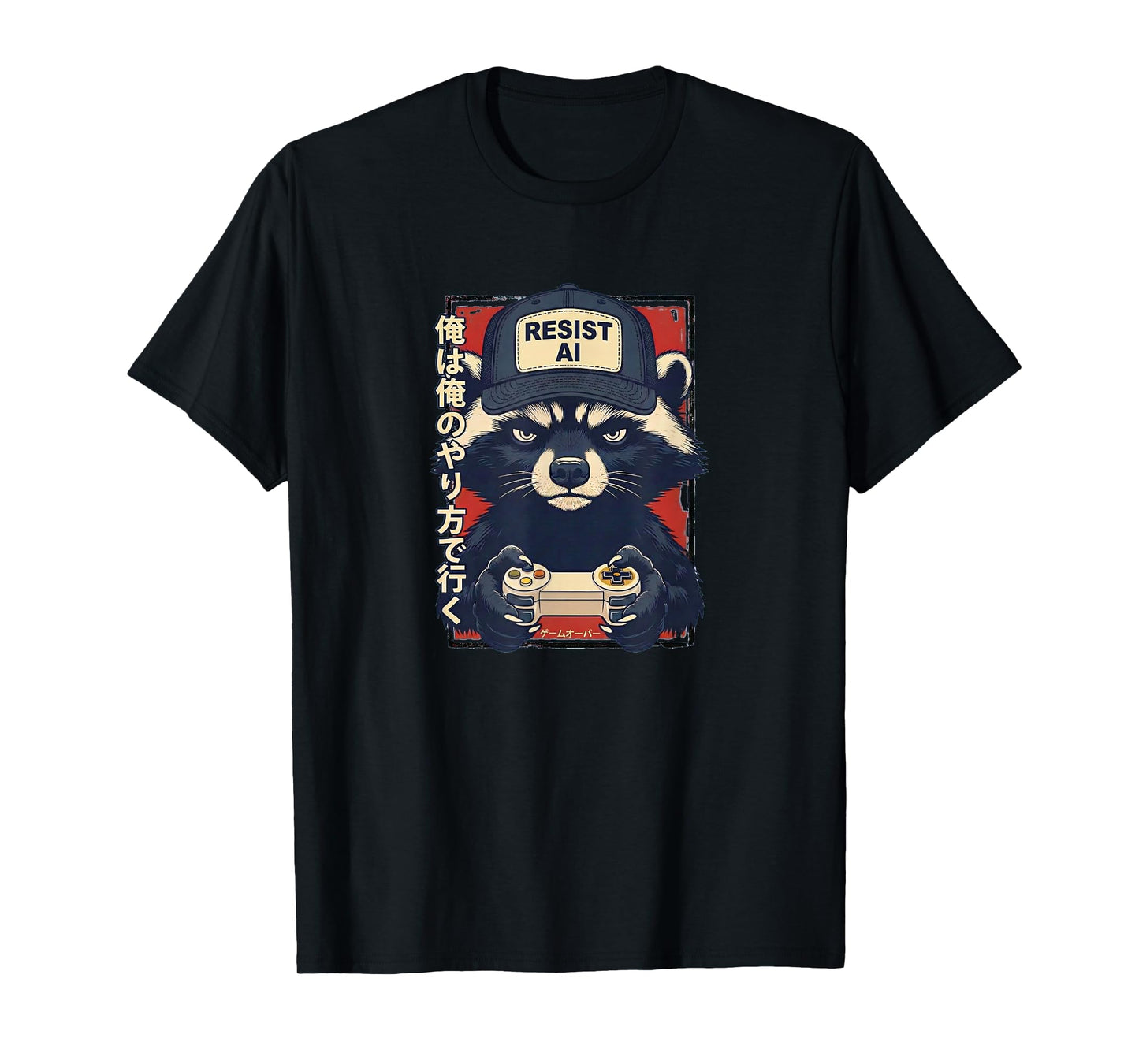 Resist AI - Raccoon Gamer Design T-Shirt