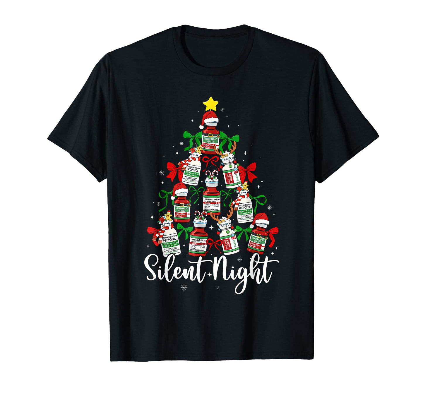 Silent Night ICU RN Nurse Propofol Christmas Tree Men Women T-Shirt