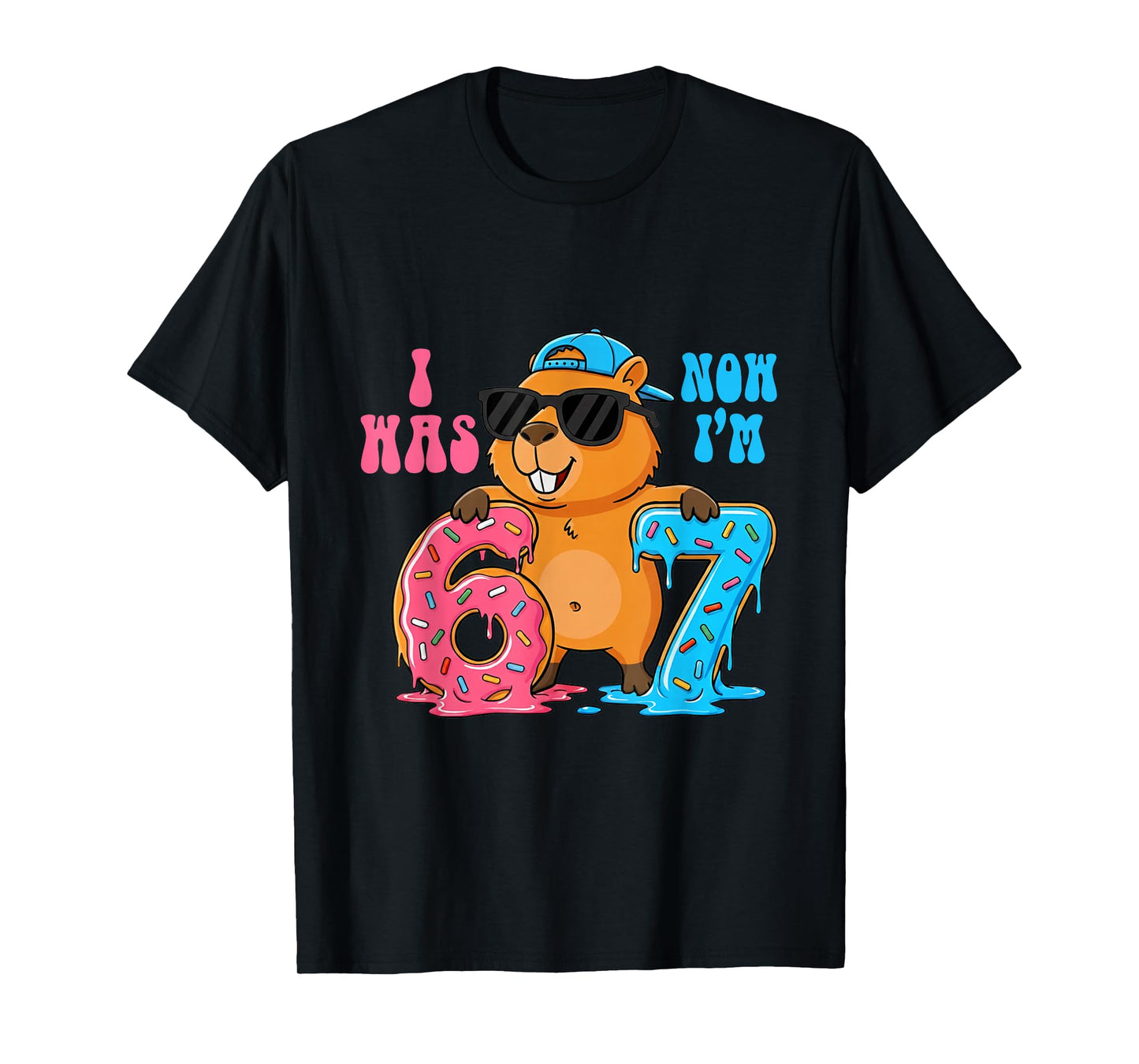 I was Six Now I'm Seven 6 7 Capybara 67 Meme 7th Birthday T-Shirt