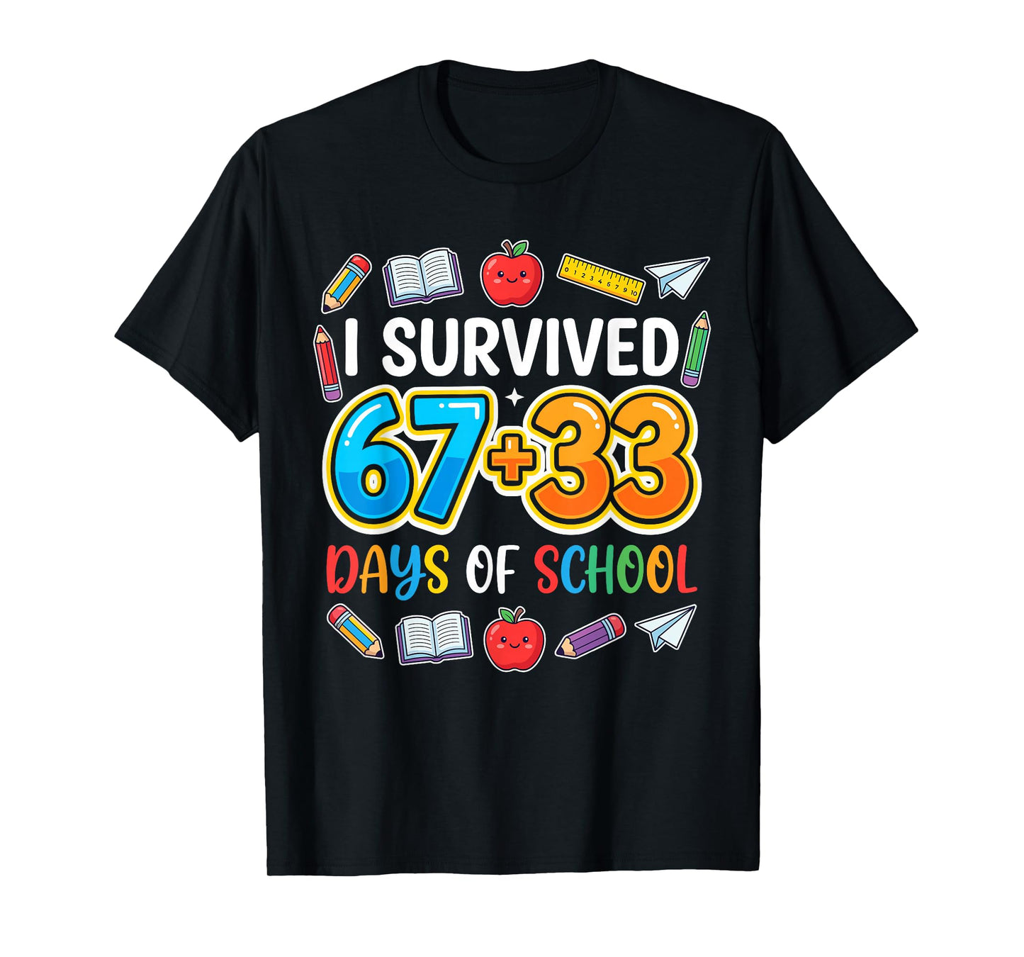 100th Day Boys I Survived 67 + 33 Funny 100 Days of School T-Shirt