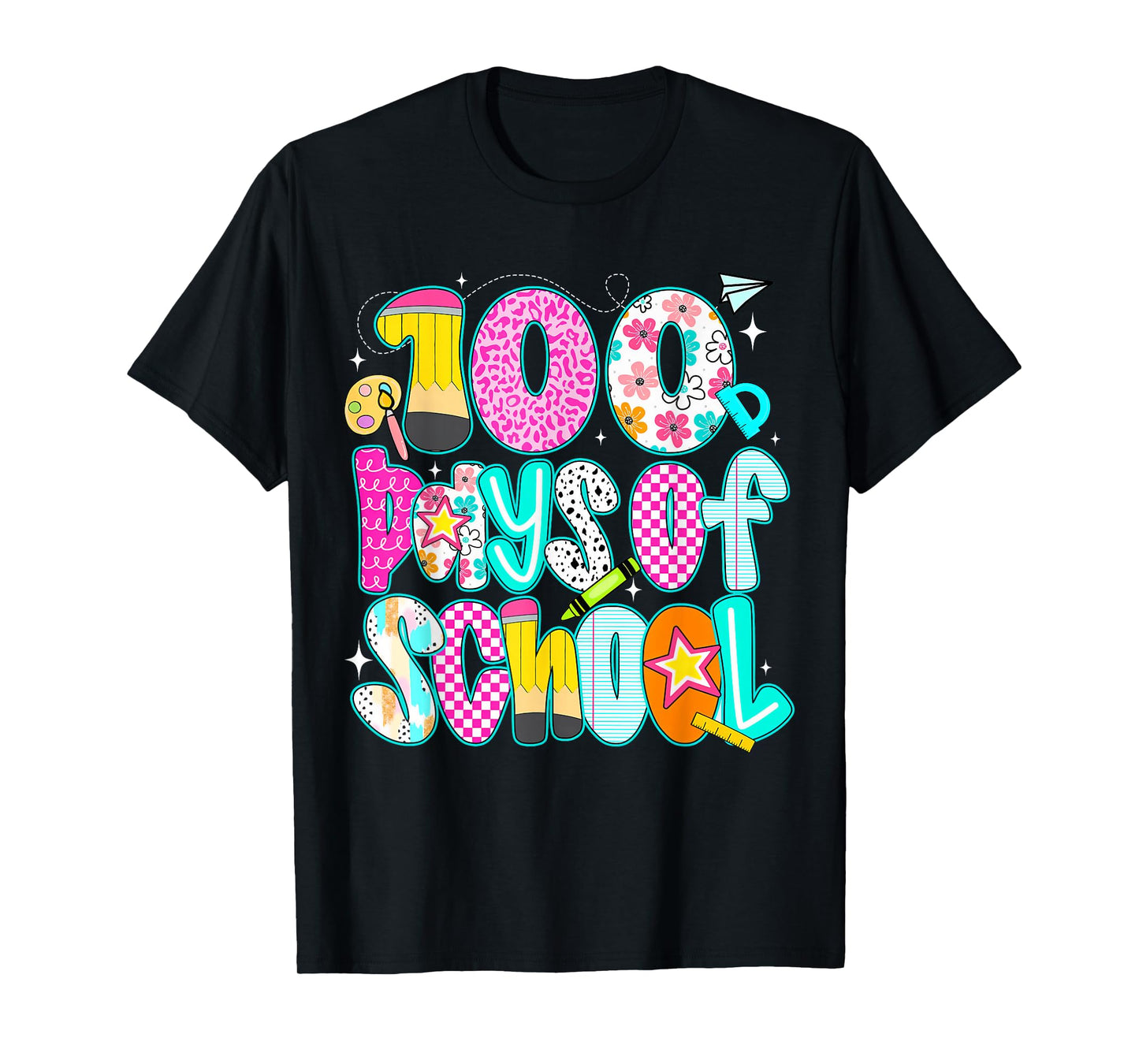 Preppy Floral Pencil 100 Days of School Teacher Student T-Shirt