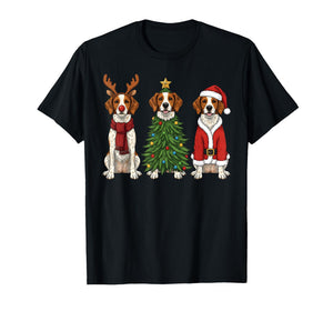 Retro Christmas Brittany Spaniel Santa Reindeer Dog Lover T-Shirt