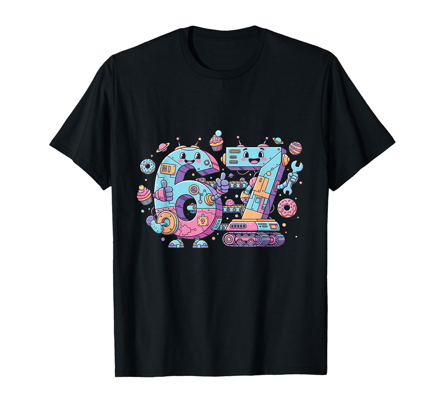 Funny Six Seven Cute Vintage & Retro Robot Art Number 67 Tee T-Shirt