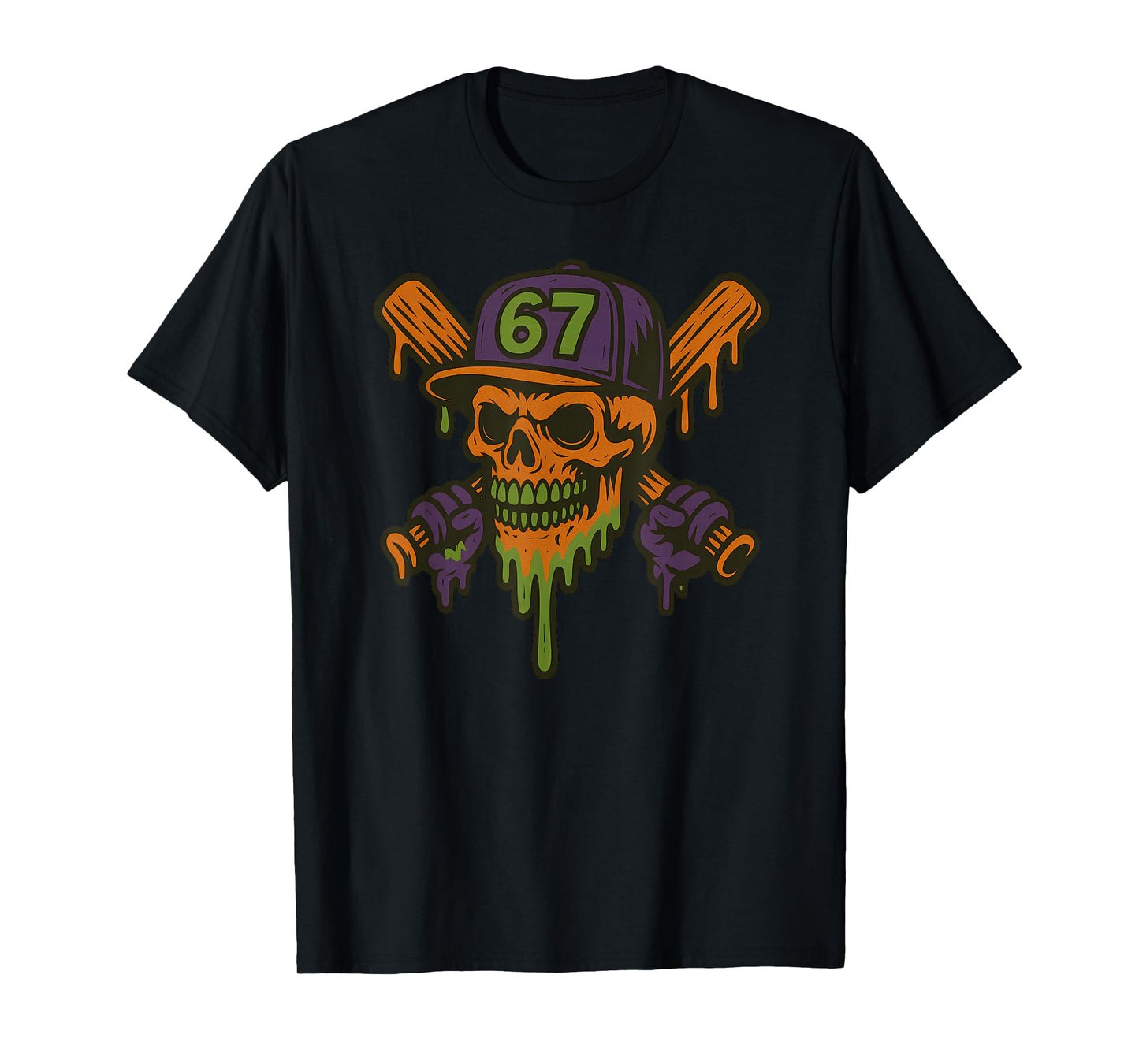 Six Seven 6 7 Baseball Skull Drip Halloween Horror Sports T-Shirt