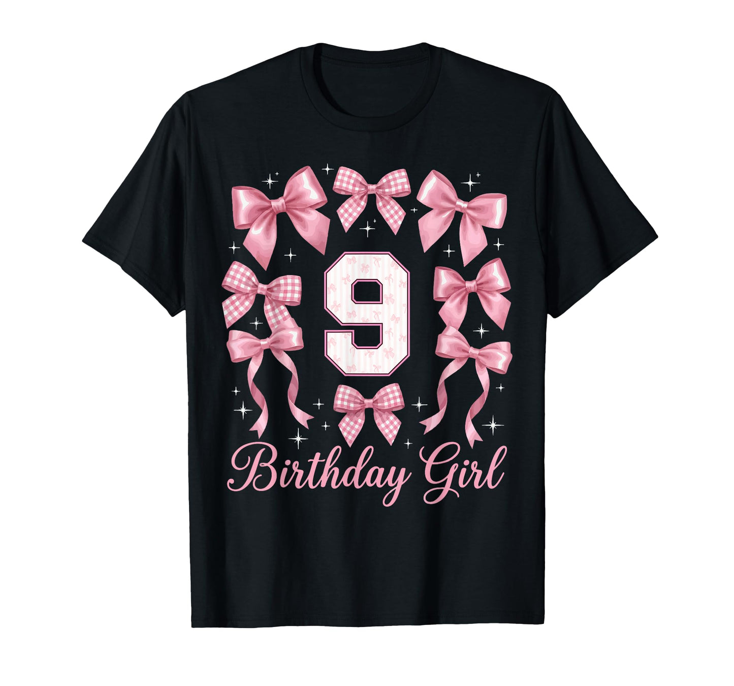 9th Birthday Shirt for Girls Coquette Bow Nine 9 Year Old T-Shirt
