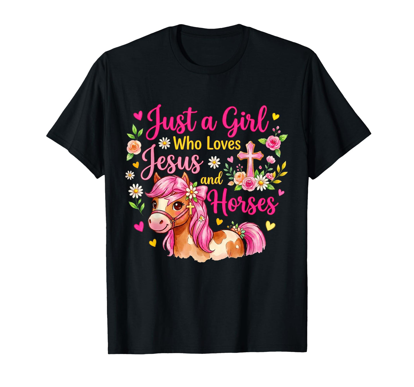 Just A Girl Who Loves Jesus and Horses Christian Horse Lover T-Shirt