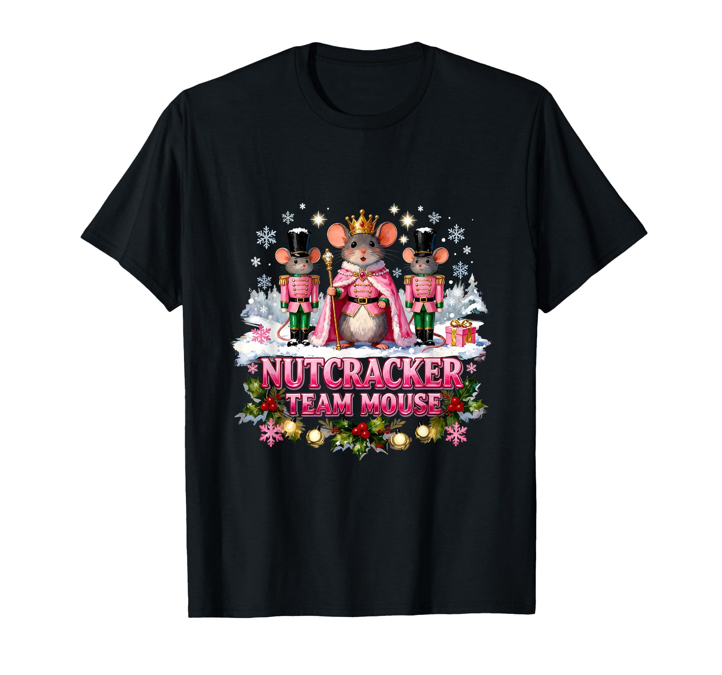 Vintage Christmas Fairy Mouse Nutcracker Team Pink Ballet T-Shirt