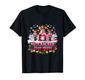 Vintage Christmas Fairy Mouse Nutcracker Team Pink Ballet T-Shirt