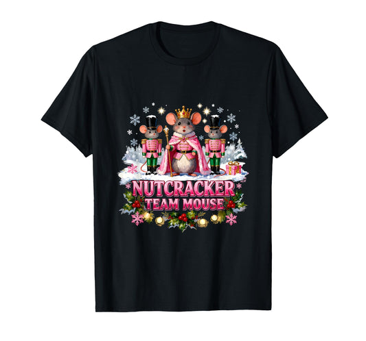Vintage Christmas Fairy Mouse Nutcracker Team Pink Ballet T-Shirt
