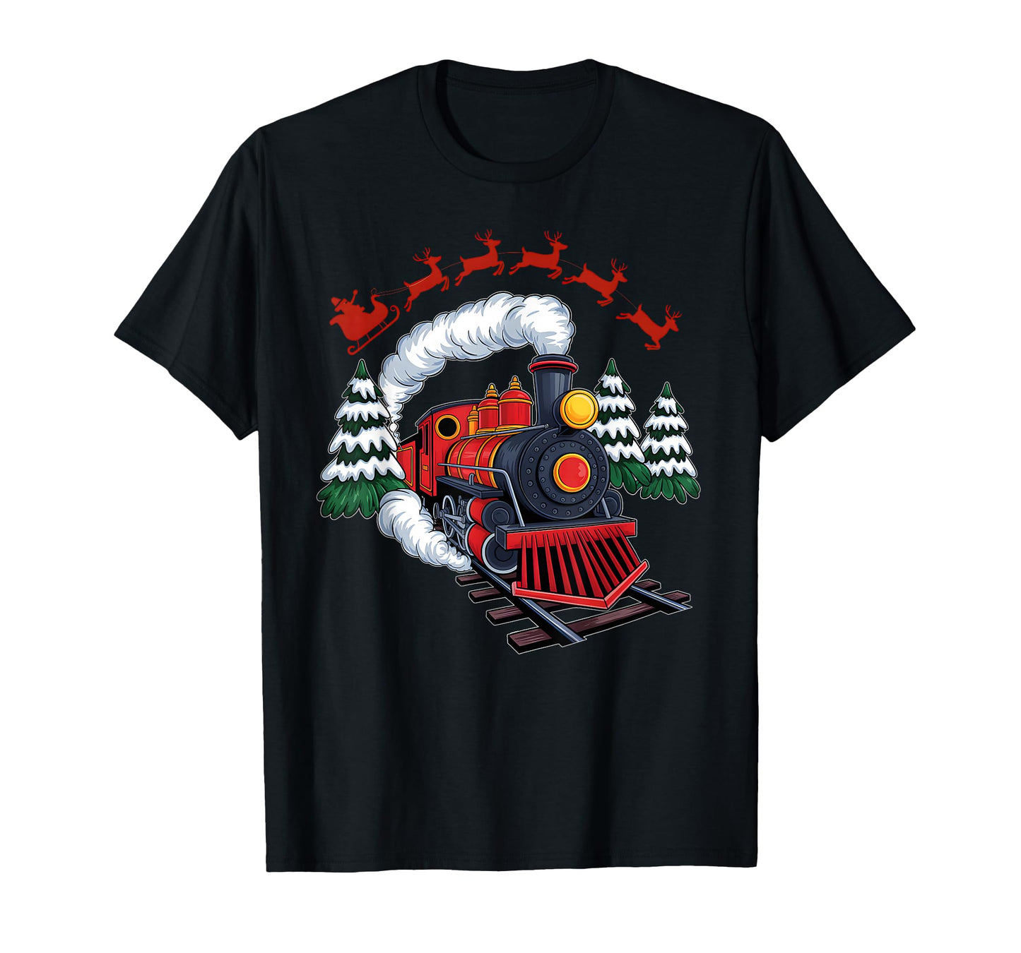 Funny Christmas Train Xmas Pajamas Railroad Trains Lover T-Shirt