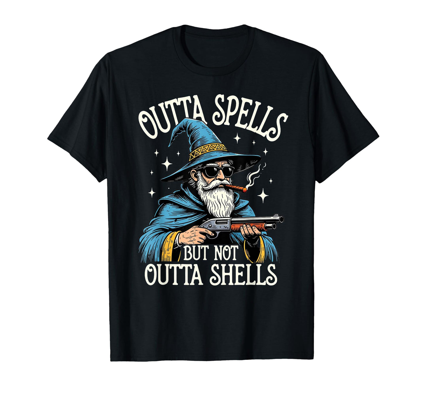 Fantasy Wizard Meme Outta Spells But Not Outta Shells Funny T-Shirt