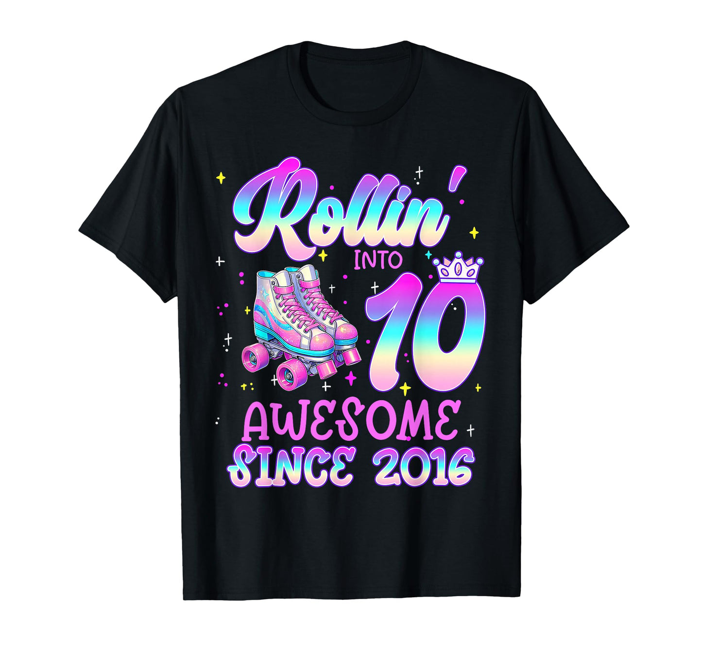 Rolling Into 10 Year Old 10th Birthday Girl Roller Skating T-Shirt