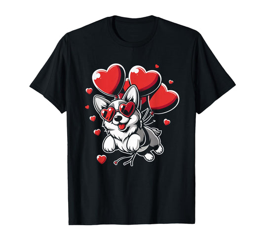 Funny Cute Dog Valentines Day Heart Balloons Corgi Dog Lover T-Shirt