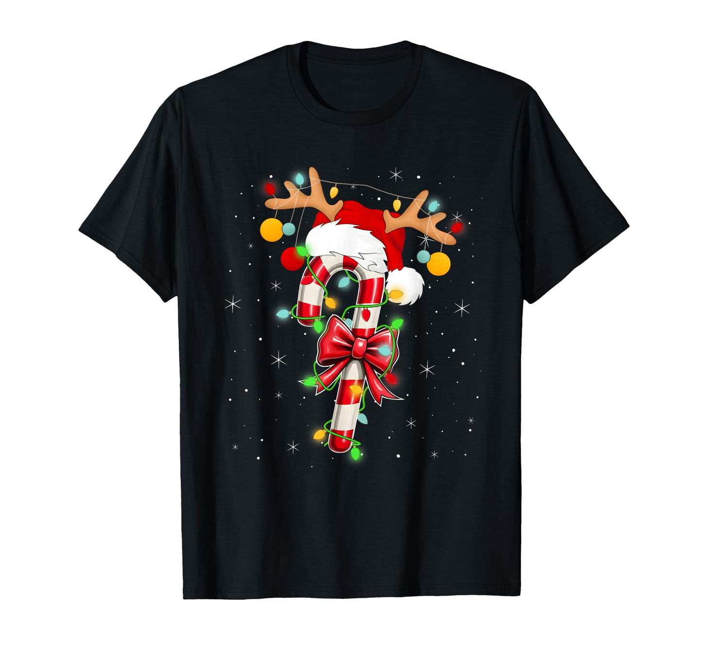 Red and White Candy Cane Santa Christmas Funny Xmas Lights T-Shirt