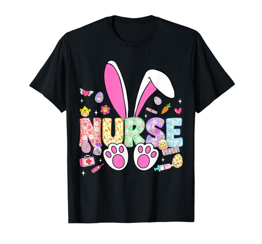 Happy Easter Day Bunny Ears Stethoscope Floral Nurse Life T-Shirt