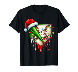 Baseball Christmas Santa Hat Dripping Ice Cream Xmas Sport T-Shirt