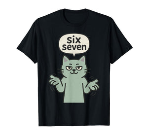 67 Six Seven 6-7 Cat - Funny Slang Gaming Brainrot Meme T-Shirt