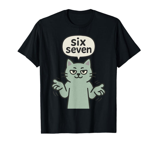 67 Six Seven 6-7 Cat - Funny Slang Gaming Brainrot Meme T-Shirt