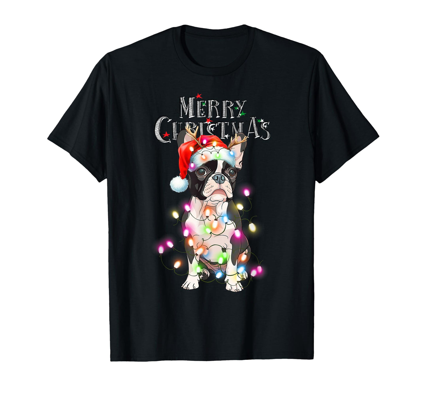 Boston Terrier Christmas Lights Xmas Dog T-Shirt
