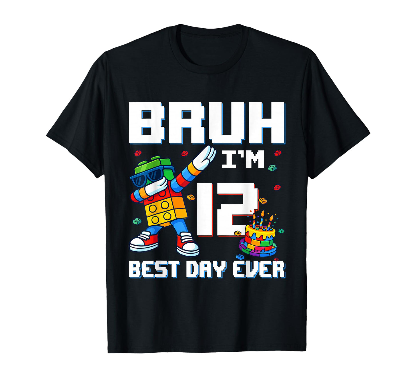 Bruh I’m 12 Colorful Block Character Birthday Kids Boys T-Shirt