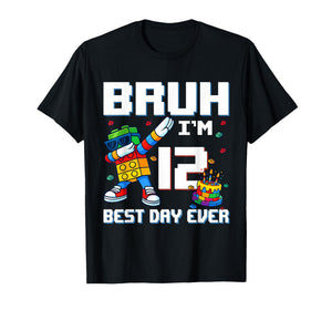 Bruh I’m 12 Colorful Block Character Birthday Kids Boys T-Shirt