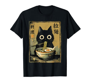 Cute Black cat Eating Ramen Japan T-Shirt