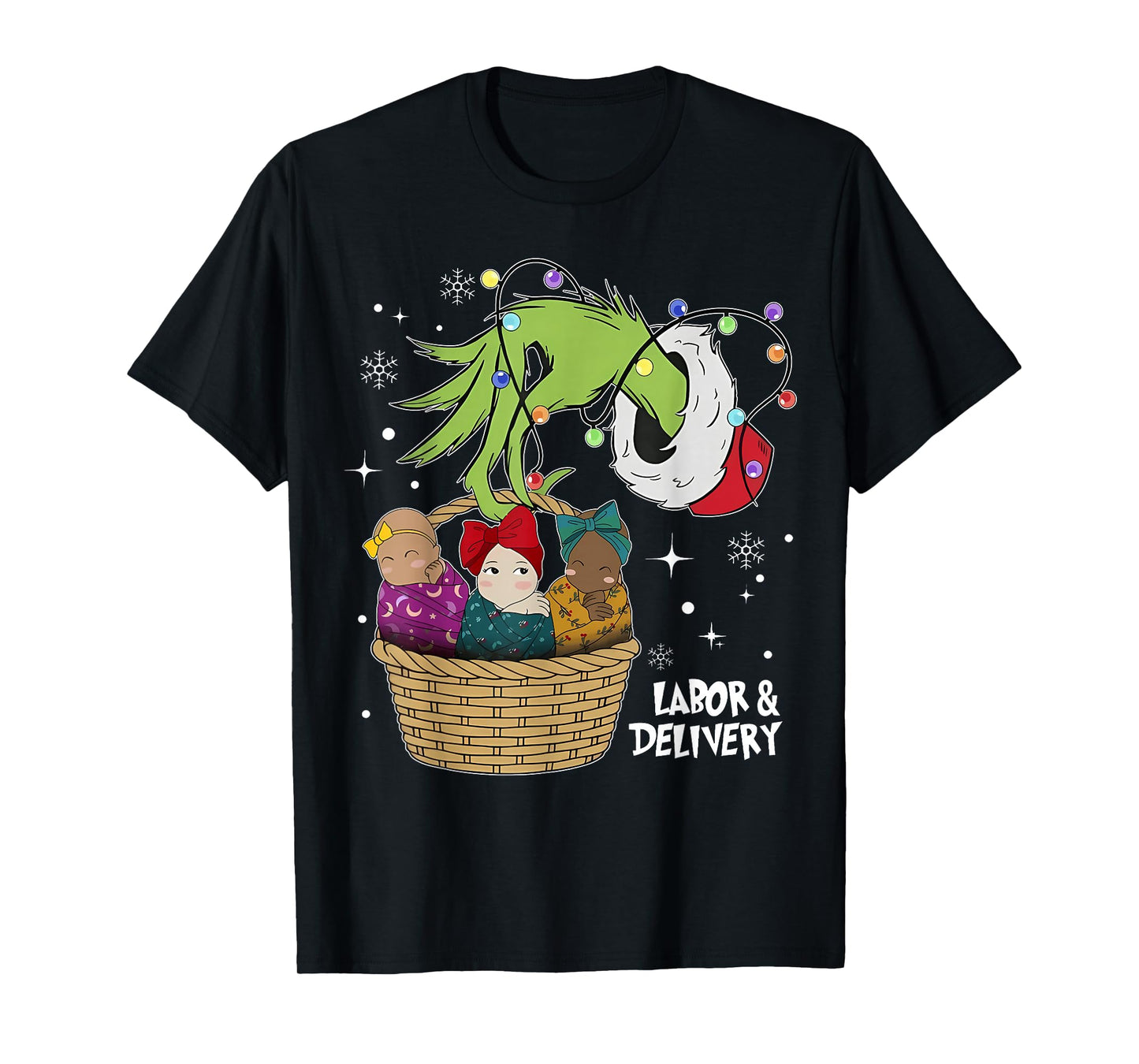 Labor and Delivery Nurse Christmas Lights Snowflake Holiday T-Shirt